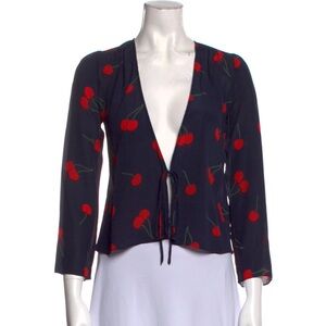 Realisation Par Navy Blouse with Red Cherry Pattern